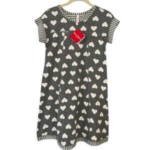 HANNA ANDERSSON girls dress,soft  cotton sz 140 US, sz 10, gray and white hearts